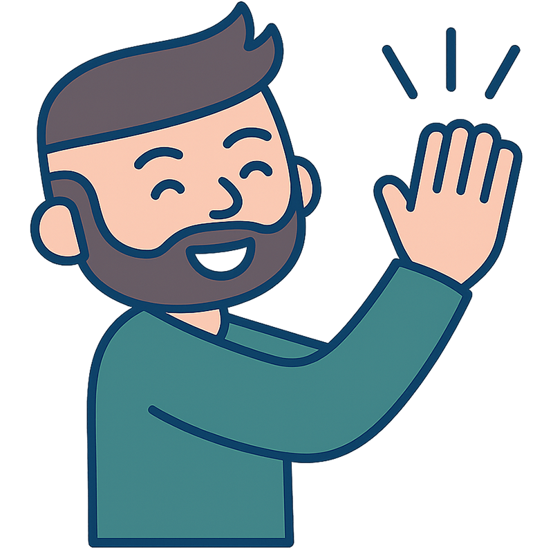 Cartoon man self-high-fiving to celebrate productivity success — AI automation results concept illustration